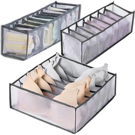 Organisateur De Tiroir - Boîte De Rangement Pliable En Maille Polyester - Pour Sous-Vêtements Et Accessoires - 3 Pièces (1/5)