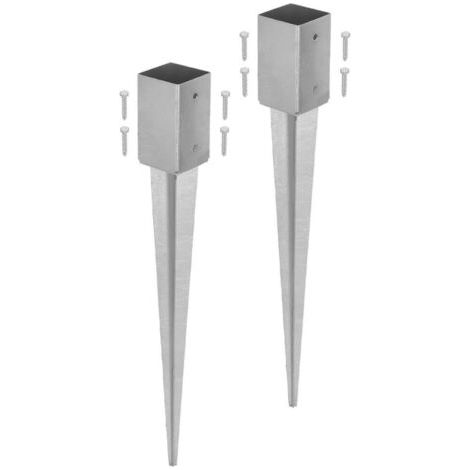 Lot de 2 Support de Poteau Bois - Acier Galvanisé - 75 cm - Argent - 81 x 81 mm - Support Poteau à Enfoncer - pour Clôture et Pavillon - Résistant à la Corrosion-NANOTEH (1/5)