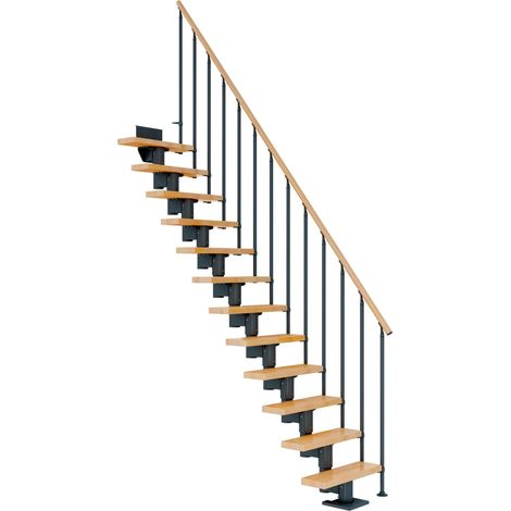 Dolle Mittelholmtreppe Dublin Gerade aus Buche lackiert 71 cm breit für GH 240–292 cm UK Metall Anthrazit mit Einzelstabgeländer