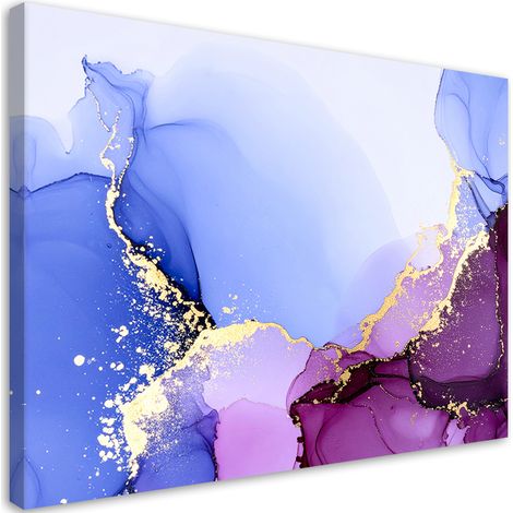 Quadro su tela, Astrazione nei toni del blu e del viola con dettagli dorati. - 60x40 (1/2)