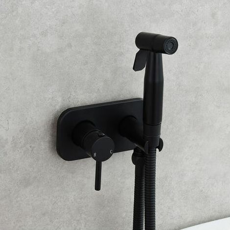 Kit Douchette WC,Toilette Bidet Spray, Bidet Pulvérisateur de Douche Kit en Laiton Kit Mitigeur Douchette à Main Mural noir (1/4)