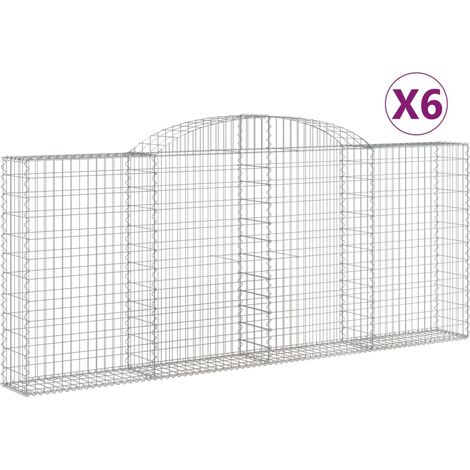 Paniers à gabions arqués 6 pcs  Mur en gabion 300x30x120/140 cm fer galvanisé