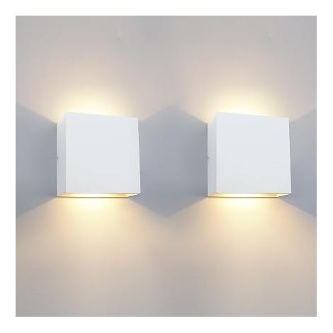2 pièces Applique murale LED carrée en aluminium, moderne, blanche, 12W, lumière chaude 3000K, étanche IP65, pour intérieur et extérieur (1/5)