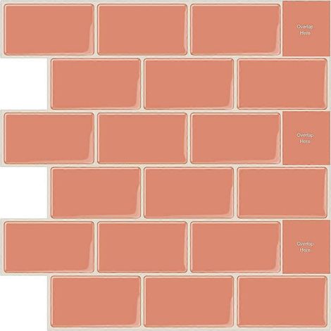 10 pièces d'autocollants muraux 3D orange pour carrelage, cuisine et salle de bain (30,5 x 30,5 cm) (1/5)