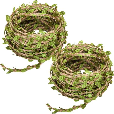 Rolls of Jute Rope with Leaf, Green Leaf Decoration Ribbon (1/5)