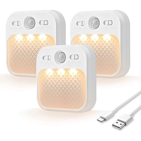 Veilleuse Detecteur De Mouvement - 3 M Rayon Detection - Sans Fil Rechargeable - Magnetique Adhesive - Pour Couloir Escalier Chambre Salon - 3 Unites (1/5)
