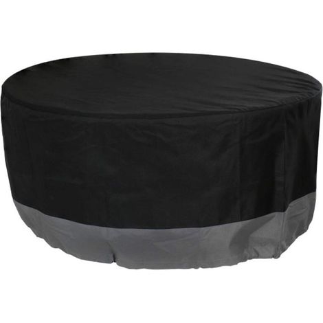 Housse de foyer extérieur ronde de 152 cm (60 pouces) de diamètre, noire/grise, avec cordon de serrage et protection anti UV pour foyer. (1/5)