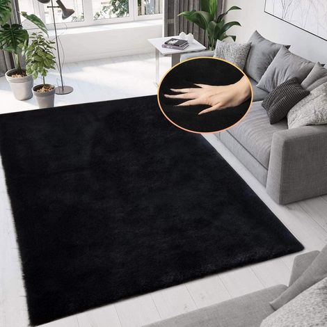 Teppich Fellteppich Kunstfell 150 x 240 cm (Rechteckig) Schwarz (1/5)