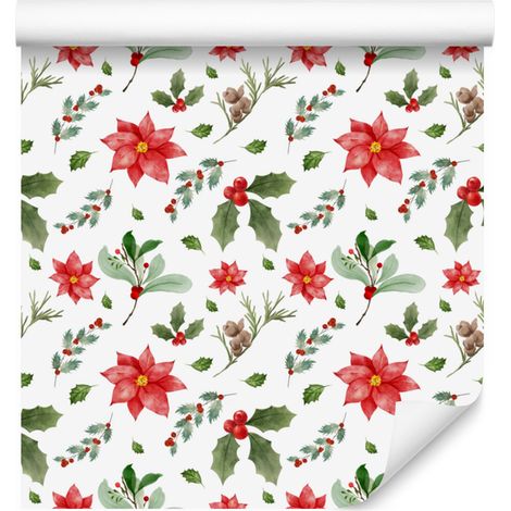 Carta da parati natalizia bianca, grigio chiaro, corallo e verde lime 50x1000 cm (1/5)