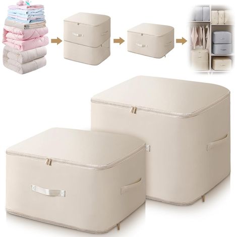 Organisateur d'Auto-Compression Ultra peu Encombrant,Sacs de Rangement Compressible pour Couettes et Vêtements,Sac de Compression Voyage (Beige,L+XL) (1/5)