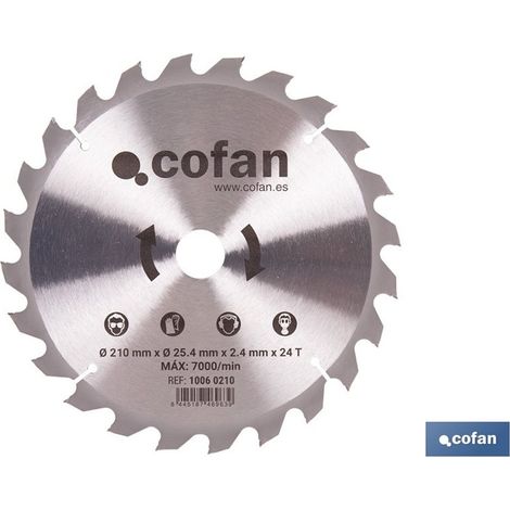 Disco de corte para madera 210 mm, 24 dientes, orificio 25,4 mm, espesor 2,4 mm