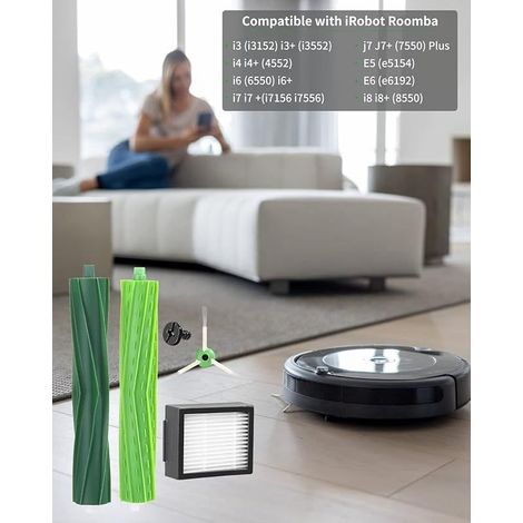Ersatzteile für iRobot Roomba Staubsauger, kompatibel mit den Serien i E5 E6 i7 i7+ i3 i3+ i4 i4+ i6 i6+ j7 j7+ i8 i8+, inklusive 4 Filter, 6 Seitenbürsten und 1 Satz Gummibürsten. (1/5)