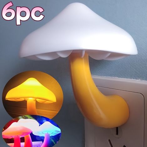 Paquete de 6 luces nocturnas LED con sensor de movimiento en forma de hongo y 7 efectos de cambio de color. (1/4)