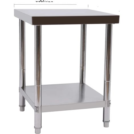 Mesa de trabajo de acero inoxidable, diseño de 2 niveles, estructura que ahorra espacio, color plata. (1/2)