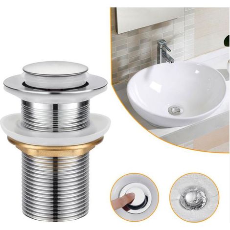 Bonde de Lavabo, Universel Bonde Pop-up sans Trop-plein Bonde de Vidage Automatique avec Bouchon de Vidange sans Tirette Clic Clac à Clapet Push Open en Inox Chromée pour Lavabo Salle de Bain (1/4)
