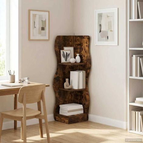 vidaXL Étagère d'angle Chêne fumé 34 x 33 x 102 cm Bois d'ingénierie