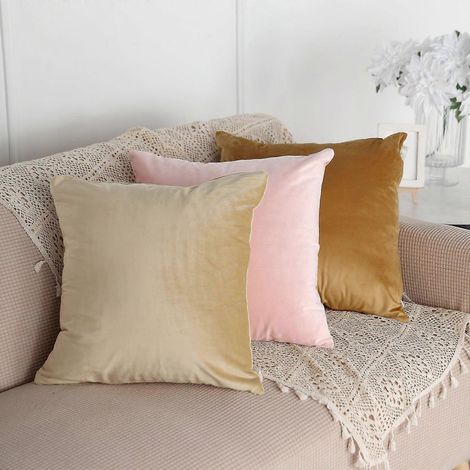 Lot de 2 housses de coussin décoratives carrées en velours 45 x 45 cm (18 x 18 po) - Champagne (1/4)