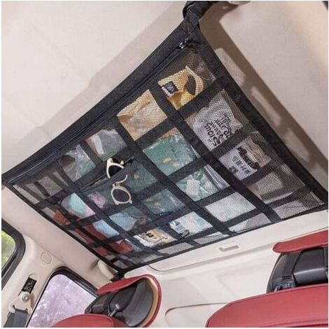Filet De Rangement Pour Toit Voiture, Voiture Organiseur Sac, Universel Maille Sac Pour Toit De Voiture Intérieur Filet Élastique, Pour Voiture Suv Plafond, Noir (90 X 65 Cm)
