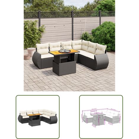 The Living Store 7-tlg. Garten-Sofagarnitur mit Kissen Schwarz Poly Rattan - Gartenmöbel Set - PE-Rattan Möbel - Outdoor Lounge - Gartenecke - Terrassenmöbel (1/3)