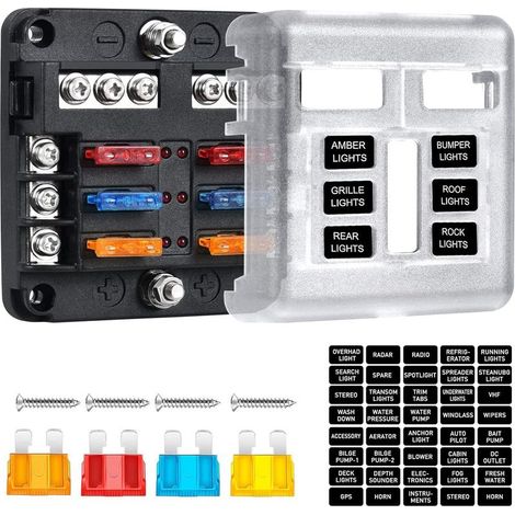 6-facher Marine-Sicherungsblock, wasserdichter 12-V-Sicherungsblock mit LED-Anzeige für Golfwagen, LKW, PKW, Boot, Wohnmobil, Motorrad, 12 V/24 V (1/5)
