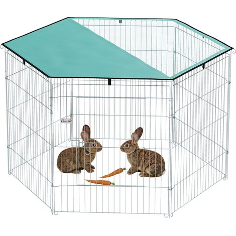 Parc pour chien - PawHut - 6 panneaux - avec toit, modulable et pliable - 76H cm - avec porte - intérieur et extérieur - argent vert