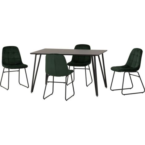 Marlow & Lukas Indoor Dining Set with 4 Chairs - Black Marble/Emerald Green Velvet