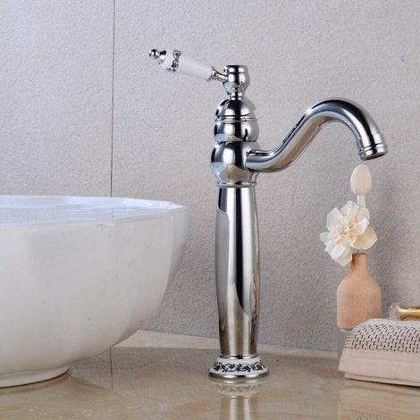 Rubinetto da bagno retrò a 360°, 3/8 pollici Miscelatore Lavabo, Chrome singola maniglia Miscelatore (1/5)
