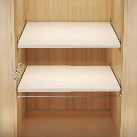 (Lot de 2) Largeur 42 cm, longueur 27-38 cm, acier au carbone haute résistance. Étagère extensible en acier au carbone, séparateur de placard, organisateur mural multi-niveaux, style simple. Solution (1/5)