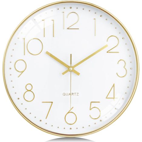 30 cm Modern Silent Gold Wall Clock, 3D Numbers, Easy to Read Wall Clock, No Ticking Decorative for Kitchen, Living Room, Bedroom, Office (1/5)