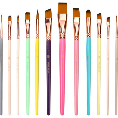 Brush Set - 12 Pièces Pinceaux Pour Peinture Faciale Et Corporelle - Poils En Nylon Synthétique - Manches En Bois De Bouleau - Étui Roulant Inclus (1/5)