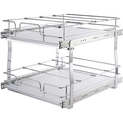 Mophorn Organizzatore per cellulare estraibile a 2 ripiani, 19"L x 20"P, ripiani scorrevoli per dispensa in acciaio cromato resistente per cucina, bagno, sottolavello