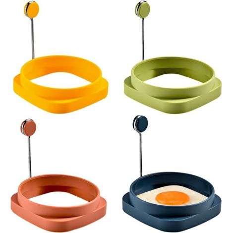 Moule oeuf au plat, 4 Pcs Casserole à Œufs Frits Pan Rond/Carré Pancake Egg Shaper Silicone Fried Egg Shaper pour Oeufs Pochés Pancake Viande Frite 8 (1/4)