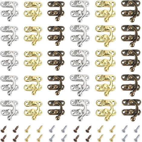 30 Pièces Loquet à Crochet Antique Crochets de Fermeture Vintage Mini Serrure à Bras Pivotant Avec 120 Vis pour la Décoration de Boîtes à Bijoux et de Boîtes à Cadeaux (1/5)