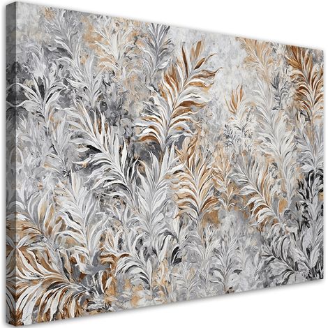 Tableau déco Feuilles abstraites Gris Or 90x60 (1/5)