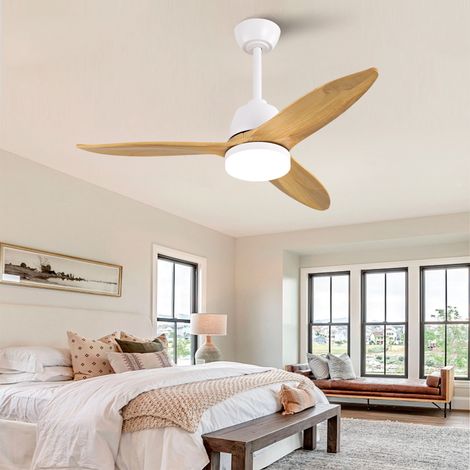 Ventilateur de plafond avec lampe LED 107 cm - 3 pales en bois naturel - Moteur DC silencieux blanc - Plafonnier moderne dimmable avec mémoire (1/5)