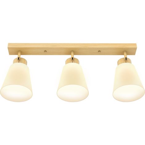 Lustre de Plafond avec 3 Points d'Éclairage Réglables à 90° et Douilles E27, Couleur Bois
