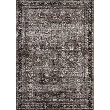 Tapis vintage oriental lavable en machine, poils ras doux - Antidérapant, résistant aux taches, non pelucheux, style rétro - Pour salon/chambre/salle à manger - 160x230 cm (1/5)