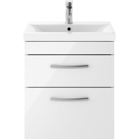 Nuie Athena Wall Hung 2-Drawer Vanity Unit with Basin-1 500mm Wide - Gloss White (1/5)