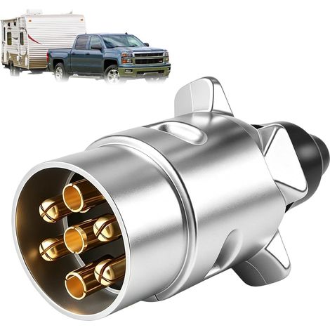 Prise de Remorque Mâle 7 Broches Métal, 12V Étanche Connecteur Prise Remorque 7 Broches Mâle, 4 Male 3 Femelle Plug Standard Européen pour Caravane Camion RV Voiture et AHK (1/5)