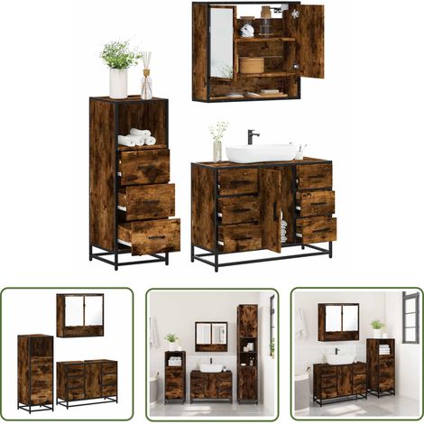 vidaXL 3-tlg. Badmöbel-Set Räuchereiche Holzwerkstoff (1/5)