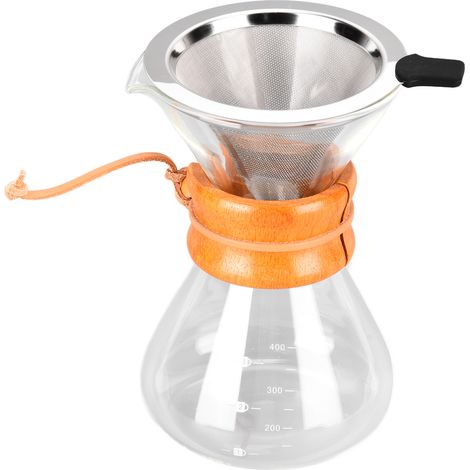 Cafetière en verre à filtre manuel, design simple et résistant à la chaleur, avec filtre à café en acier inoxydable, pour les amateurs de café, 400 ml (1/5)