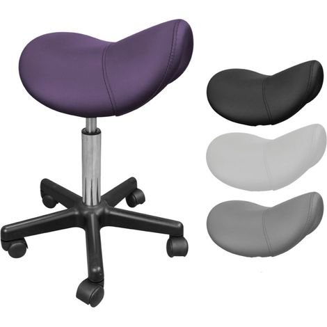 Tabouret ergonomique selle de cheval à roulettes réglable 49.5-68 cm – Pivotant 360° – Capacité 120 kg – Simili cuir violet – Vivezen (1/9)