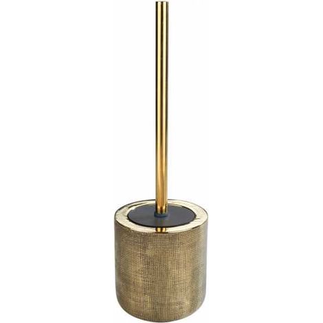 WENKO Spazzolino WC Rivara, Spazzolino WC nero, Ceramica con rilievo dipinto a mano, Ø 11,5 x 12,7 cm, dorato (1/4)