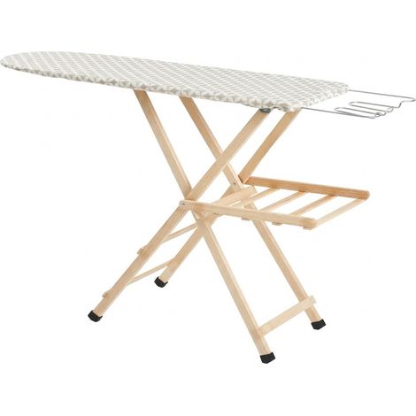 Asse da Stiro in Legno naturale 117x34cm Salvaspazio Regolabile 3 Altezze Tavola per stirare Pieghevole con Poggiaferro Scomparsa Ripiano poggia Indumenti biancheria per Casa Lavanderia Made in Italy (1/5)