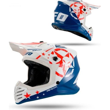 Casco UFO 2026/01 KOREY CROSS para niños/jóvenes/niños, color azul/blanco, talla S (homologación ECE 22R06, cierre micrométrico) - Colección 2026