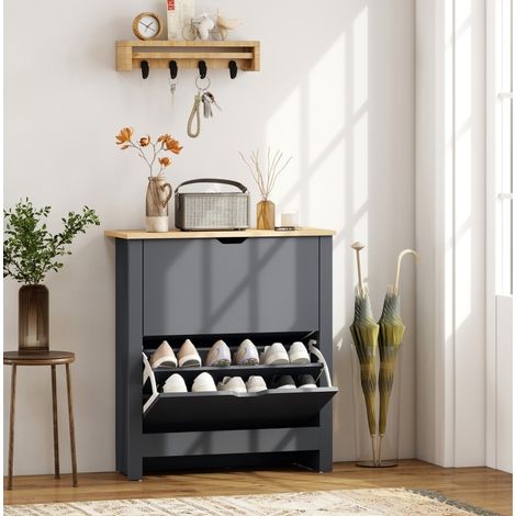 MEUBLIV Schuhschrank 72x26x80 cm dunkelgrau – 2 Klappen, für 8 bis 12 Paare (1/5)