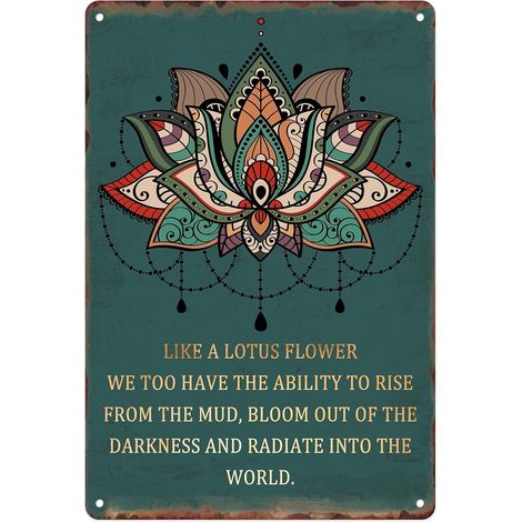 Plaque Métallique 20X30 Cm, Plaque de Fer Vintagée à Lotus Inspirationnelle "Comme une fleur de lotus" pour Décoration Murale, Maison, Salon, Cuisine, Jardin (1/5)