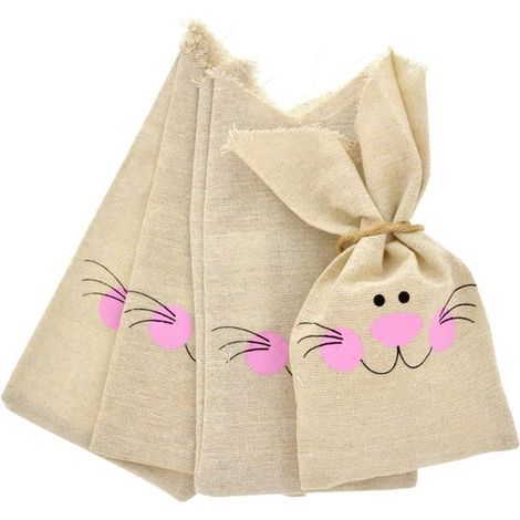 24 Bolsas de Dulces de Pascua - Bolsas de yute con cordón para dulces y regalos - Perfectas para la búsqueda de huevos de Pascua y actividades festivas (marrón) (1/2)