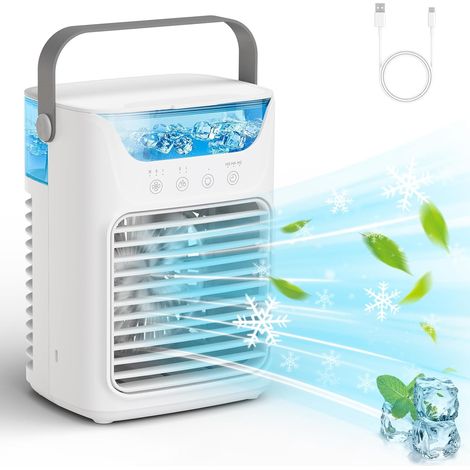Climatiseur Portable, 650ML Refroidisseur d'Air par Evaporation avec minuterie de 2 à 6 h, 3 Vitesses, 2 Modes de Brumisation, Climatiseur Mobile Silencieux avec 7 LED Couleurs pour Maison (1/5)
