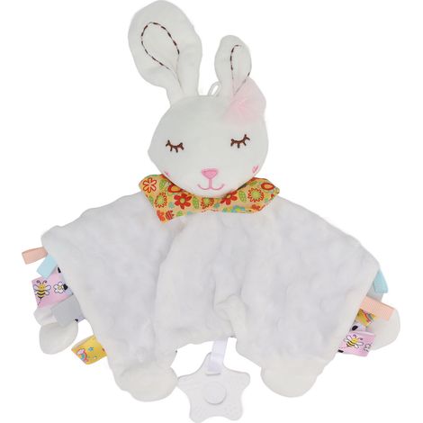Couverture de sécurité bébé colorée, peluche douce et confortable pour câlins, poupée animale mignonne blanche (1/5)